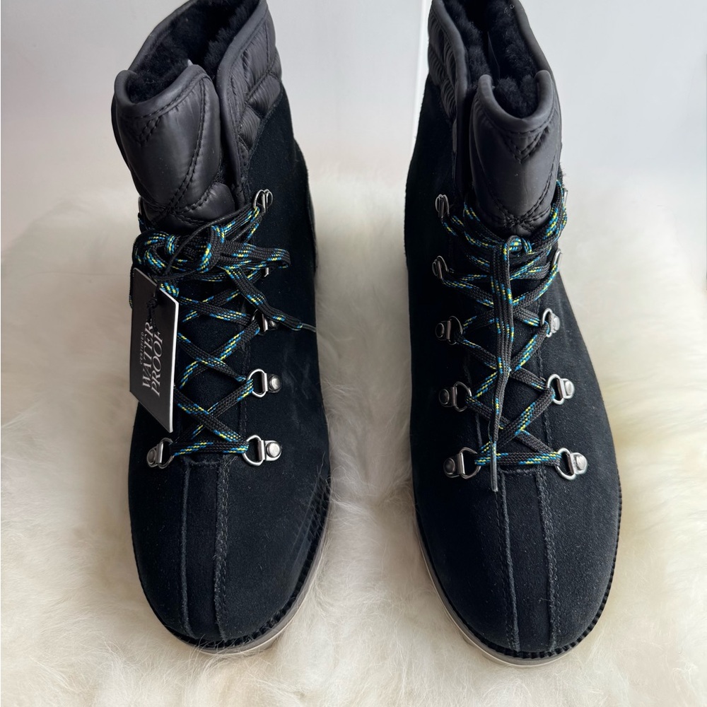 NEW UGG Birch Waterproof Black Suede Wool lined Wedge boots with box Sz.38/8 - Picture 5 of 11